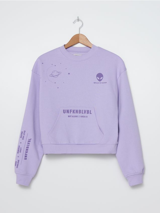 Bluza oversize z nadrukiem Alien - violet - 9913D-45X - HOUSE