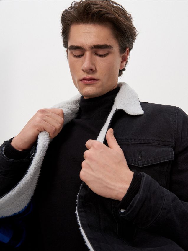 Denim jacket with check lining - black - XH783-99X - HOUSE