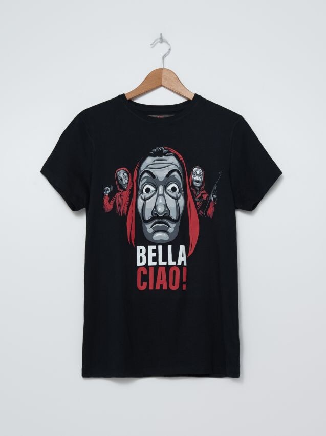 T-shirt z nadrukiem Dom z Papieru - czarny - YA436-99X - HOUSE