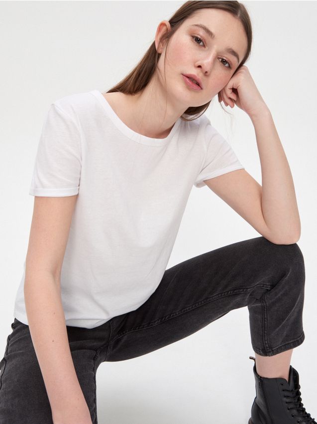 T-shirt basic - biały - YC045-00X - HOUSE