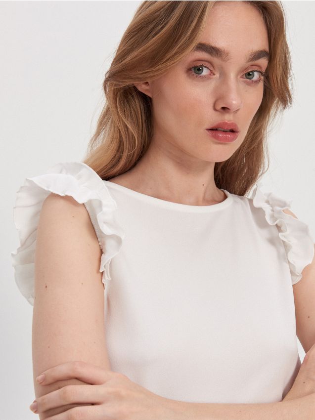 Bluse mit Spitzensaum - weiß - YF618-01X - HOUSE