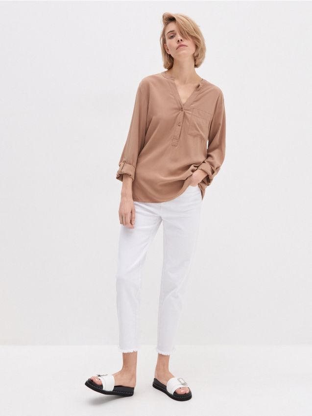 Bluza s džepovima - bež - YF637-80X - HOUSE