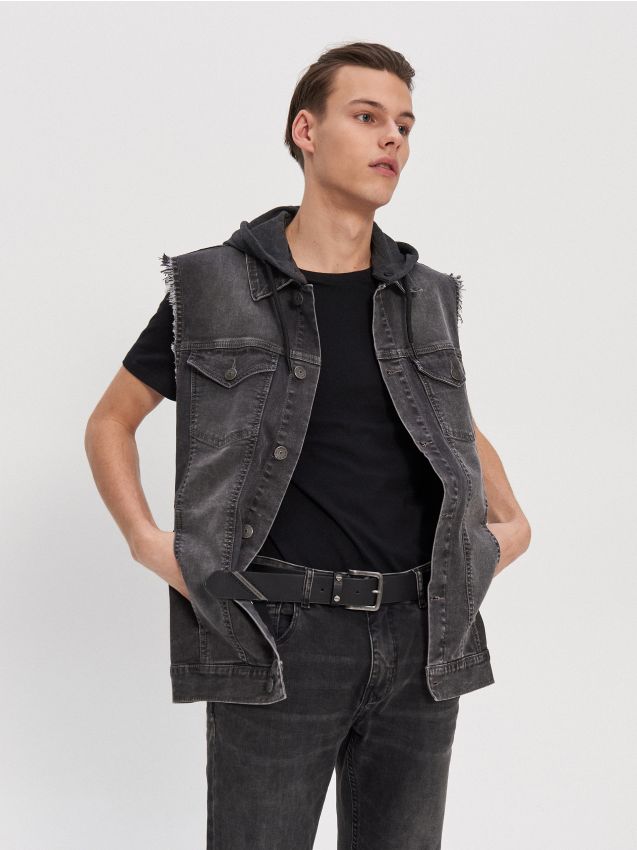Hooded denim vest - szary - YK425-90X - HOUSE