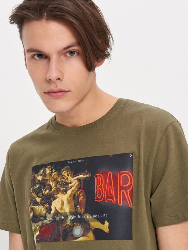 Nyomott mintás T-shirt - khaki - YK841-78X - HOUSE