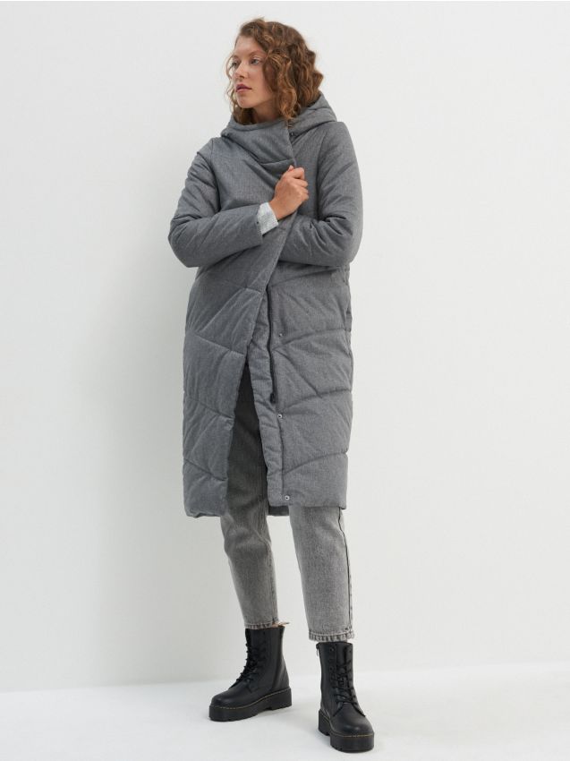 Стеганое пальто с капюшоном - dark grey - YM837-90M - HOUSE