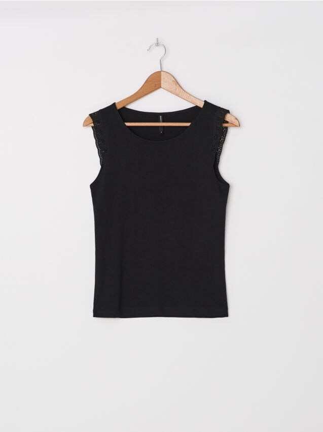 Top cu broderie spartă - negru - YN151-99X - HOUSE