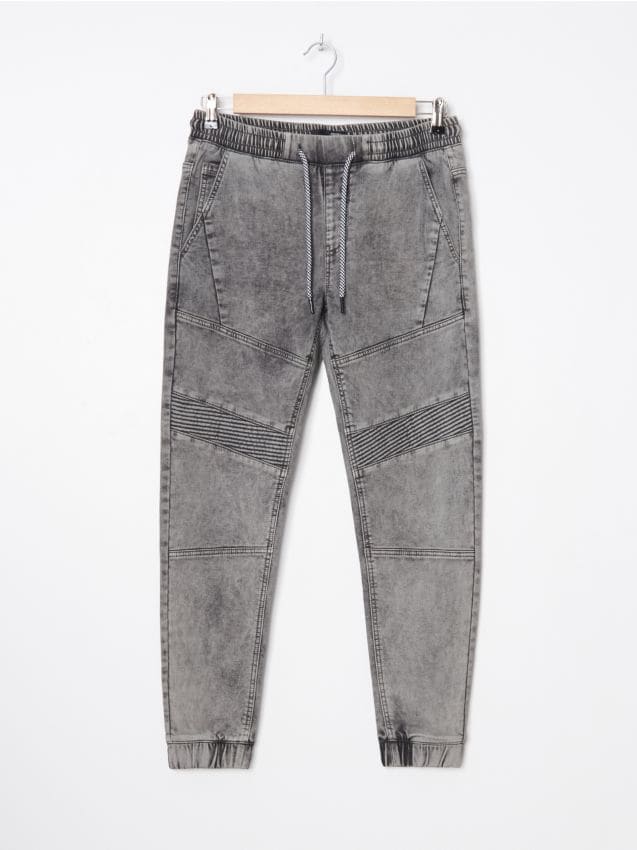 JoggerI din denim cu inserții biker - gri - YO890-90J - HOUSE