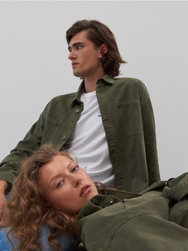 Oversized denim shacket - light olive - ZH323-81X - HOUSE