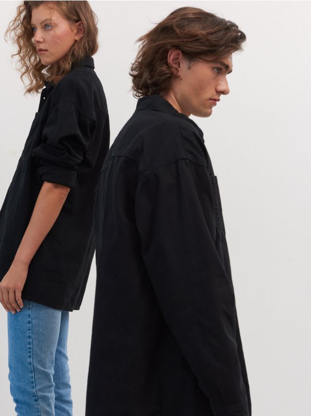 Oversized denim shacket - black - ZH323-99X - HOUSE