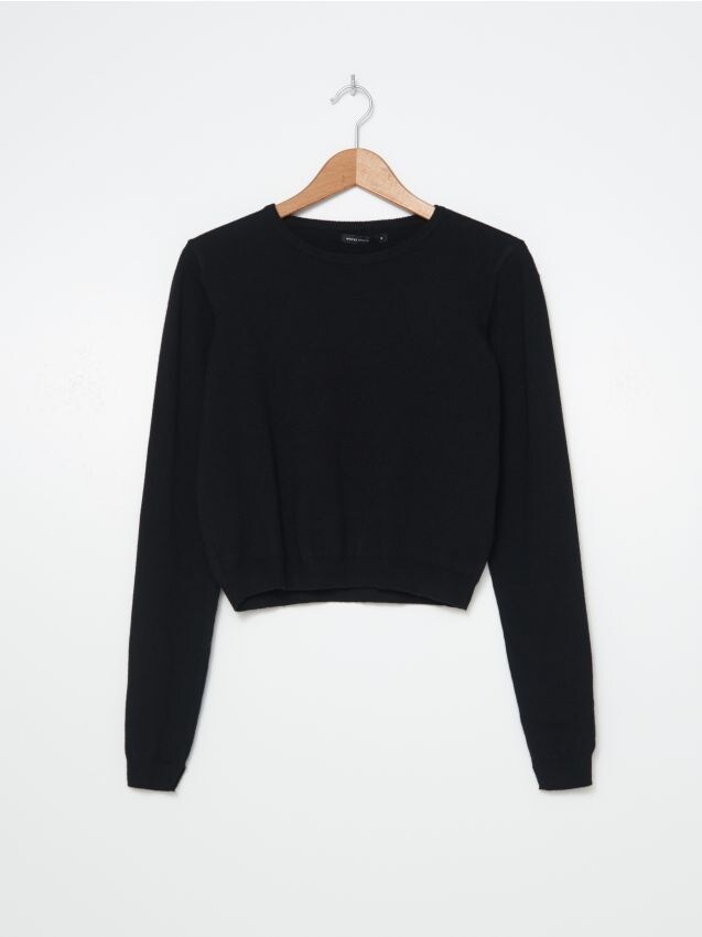 Dzianinowy sweter o krótszym kroju - czarny - ZM860-99X - HOUSE