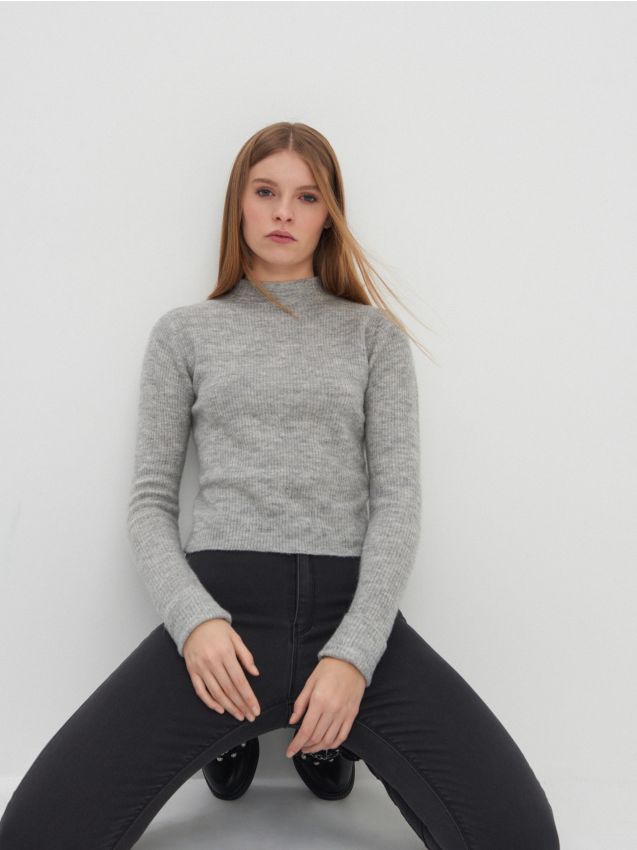 Textured knit sweater - light grey - ZM868-09M - HOUSE