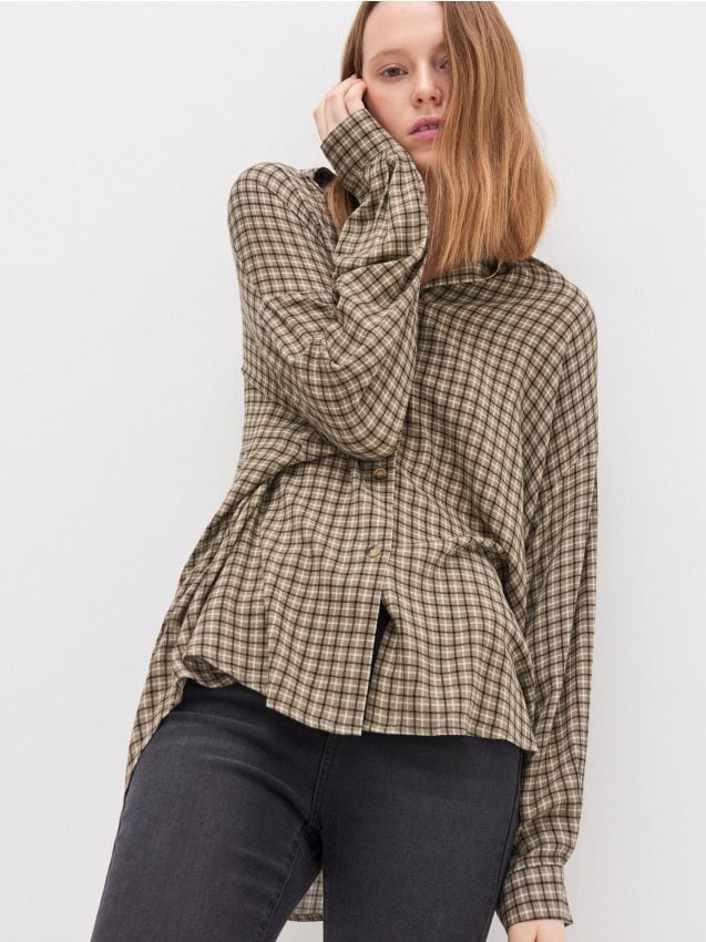 Kostkovaná košile oversized - khaki - ZO791-91X - HOUSE