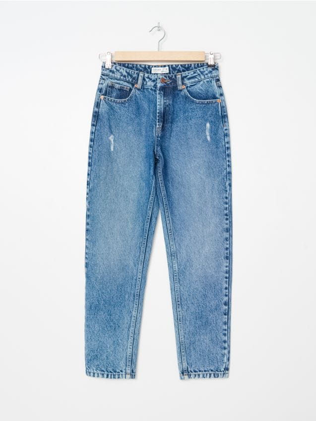Mom jeans z przetarciami - blue jeans - ZY580-55J - HOUSE