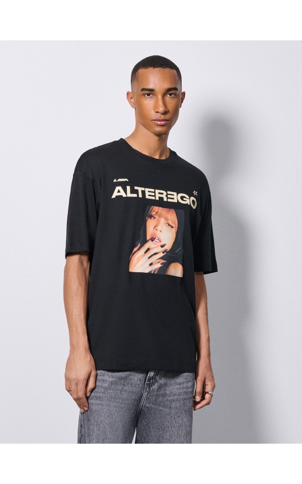 LIE ♡ Czarna koszulka z nadrukiem Lisa Alterego - HOUSE - 202HW-99X