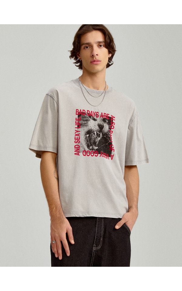 ★DIESEL★ T-Wash T-Shirt Gray A121170EPAH9BX A121170EPAH9BX Men's Denim-look T-shirt with released hems | Grey | Diesel