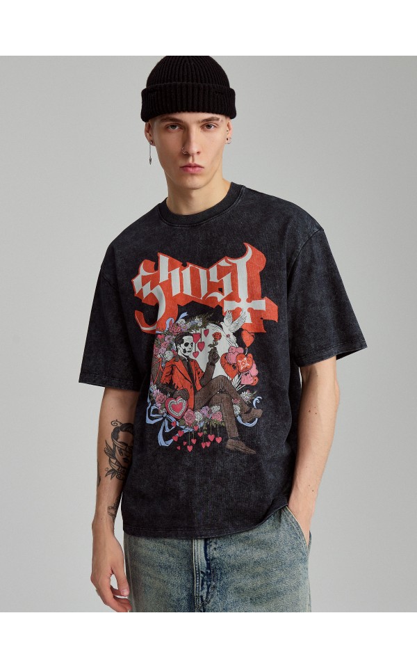 Czarna koszulka z nadrukiem Ghost - HOUSE - 362BM-99X