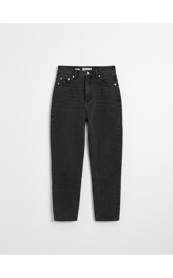 Jeansy mom fit z efektem sprania vintage czarne - HOUSE