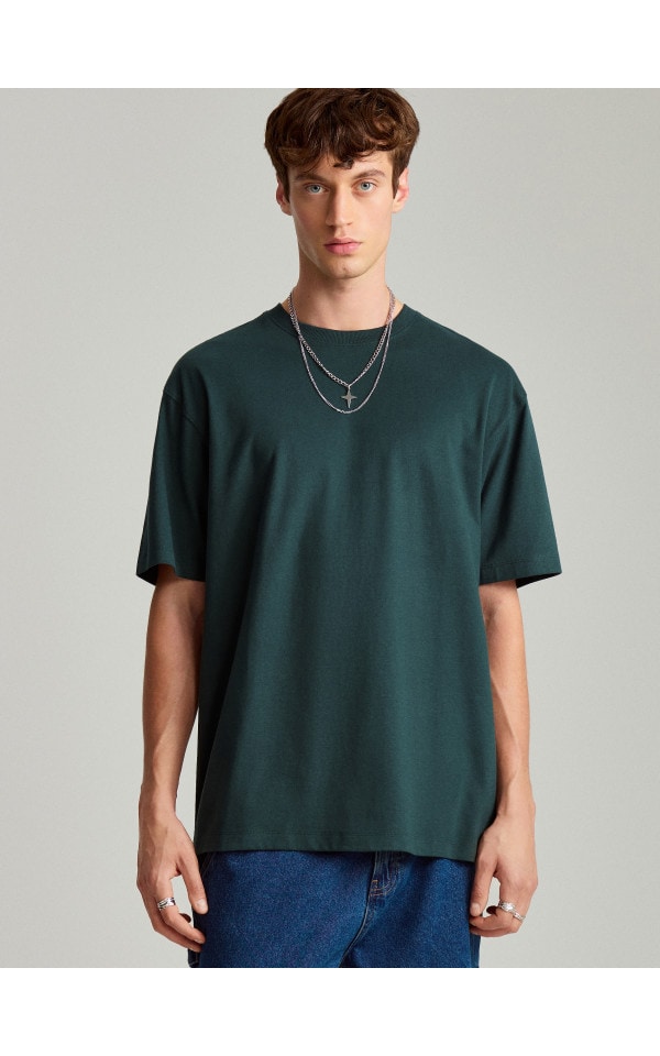 Turkusowa koszulka z krótkim rękawem loose long basic - HOUSE - 407BZ-79X