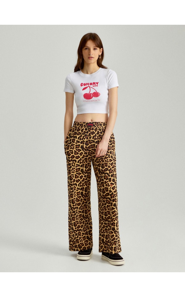 【BAON】Modulo Patch Banding Wide Pants Luźne spodnie wide leg w panterkę - HOUSE - 802AL-MC2