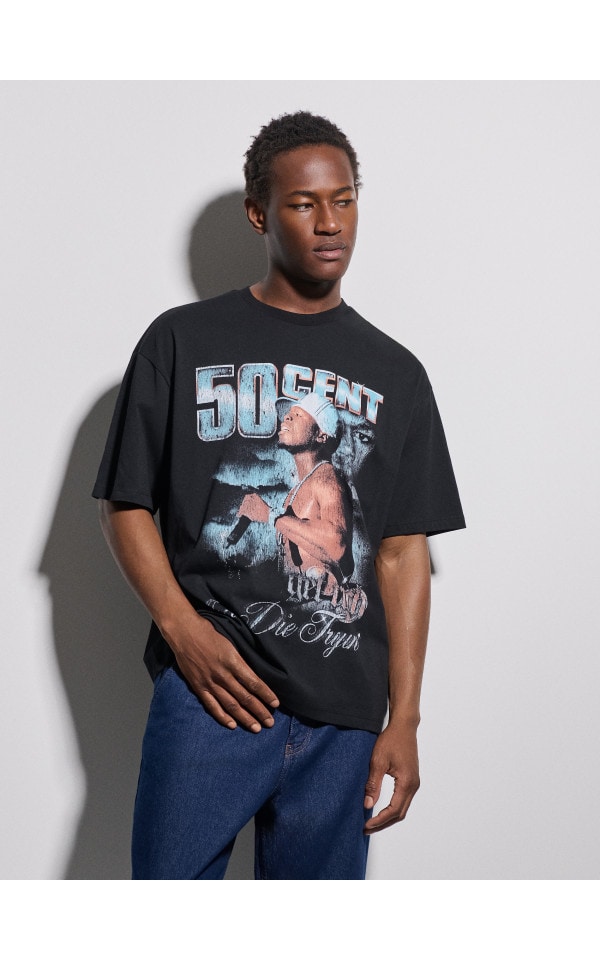 Tricou cu imprimeu 50 Cent Culoare negru - HOUSE - 094HY-99X