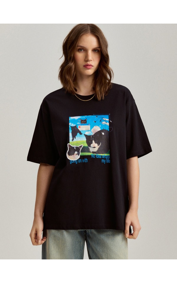 j*a様 house on the hill 90 スウェット　黒 Tricou cu imprimeu Culoare negru - HOUSE - 730EC-99X
