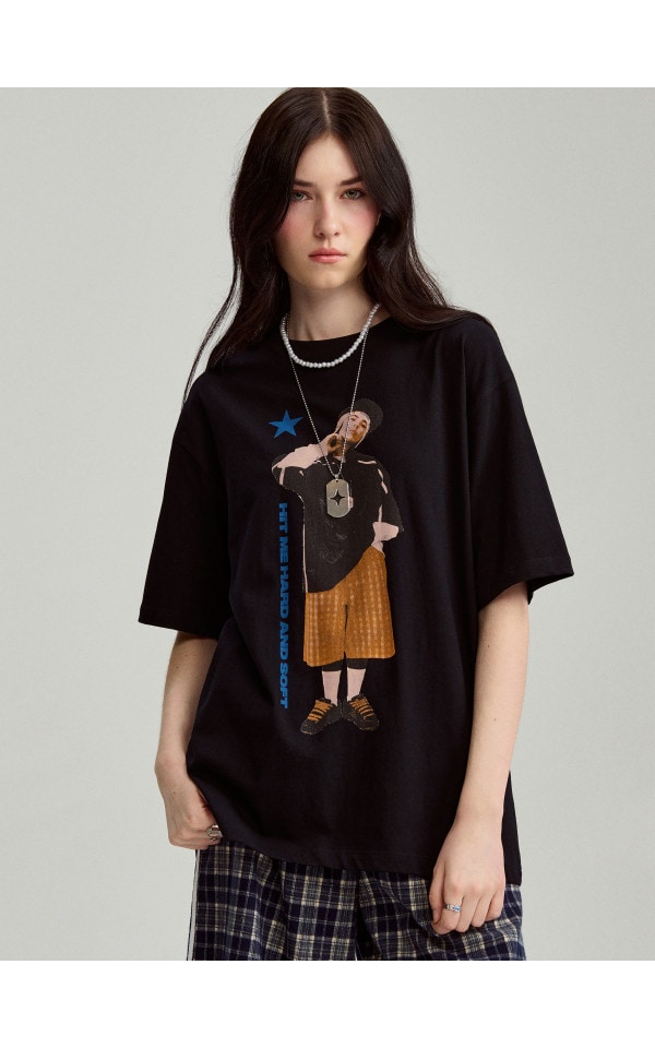 Tricou cu imprimeu Hit Me Hard and Soft Culoare negru - HOUSE
